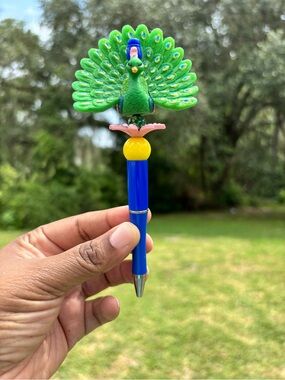 Handcrafted green Peacock Beaded Pen